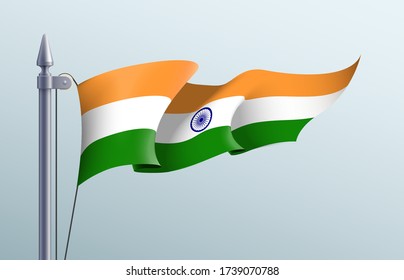India flag state symbol isolated on background national banner. Greeting card National Independence Day of the Republic of India. Illustration banner with realistic state flag.