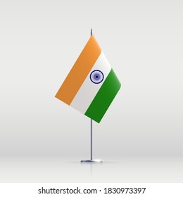 India flag state symbol isolated on background national banner. Greeting card National Independence Day of the Republic of India. Illustration banner with realistic state flag.