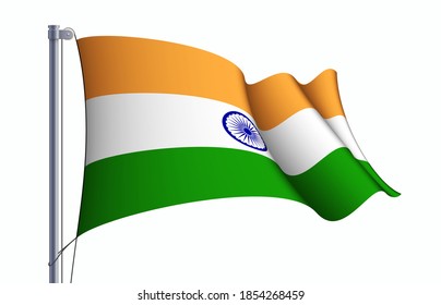 Símbolo del estado de la bandera de la India aislado en un estandarte nacional de fondo. Tarjeta de saludo Día Nacional de la Independencia de la República de India. Cartel de ilustración con bandera de estado realista.