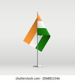 India flag state symbol isolated on background national banner. Greeting card National Independence Day of the Republic of India. Illustration banner with realistic state flag.