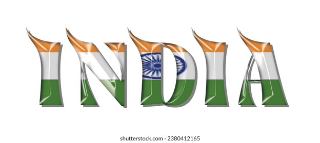 INDIA flag text font, 3D INDIA colorful background, INDIA  flag vector illustration