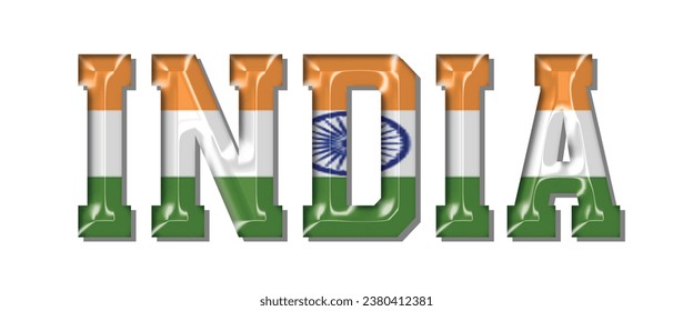 INDIA flag text font, 3D INDIA colorful background, INDIA  flag vector illustration