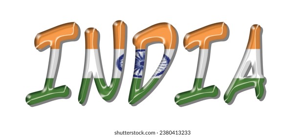 INDIA flag text font, 3D INDIA colorful background, INDIA  flag vector illustration