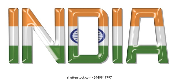 Fuente del texto de la bandera de India, fondo colorido de la bandera de India 3D, Ilustración vectorial de la bandera de India