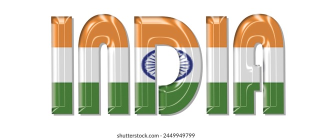 India flag text font, 3D India flag colorful background, India flag vector illustration