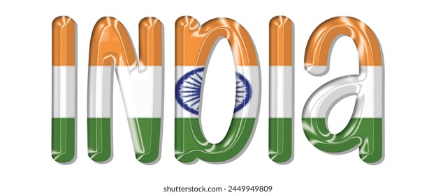 India flag text font, 3D India flag colorful background, India flag vector illustration