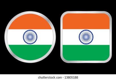 India flag - two icon on black background. Vector illustration.