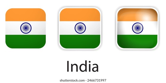 India flag vector icons set in the shape of rounded square