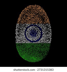 India flag vector illustration in fingerprint shape. National Indian flag as a symbol of patriotism, identity and pride on isolated background.
