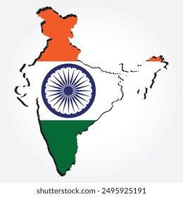 Ilustración vectorial de la bandera de la India, ajuste con el marco del mapa del país de la India, sobre fondo blanco aislado, fresco para la etiqueta engomada, emblema, Anuncios de la insignia, camisetas, etc.