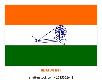 India Flag Waving 1931 Vector Illustration On White Background. Swaraj Flag Officially Adopted By The Indian National Congress In 1931.