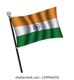 India flag , flag of India waving on flag pole, vector illustration EPS 10.