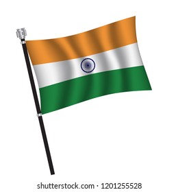 India flag , flag of India waving on flag pole, vector illustration EPS 10.