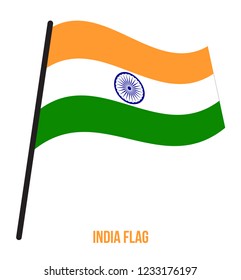 India Flag Waving Vector Illustration on White Background. India National Flag.