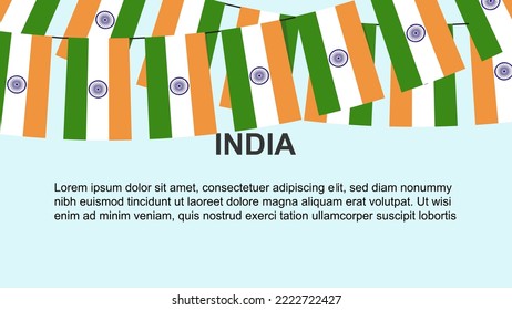 Indische Flaggen an Seil, Fest- und Grußkonzept, viele indische Flaggen mit Textraum, Banner- und Plakatgedanken, Dekormaterial, Unabhängigkeitstag