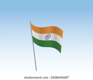 India flags in a realistic vector artwork. Wind-blown flag against a clear blue sky