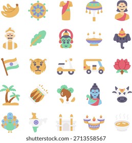 Conjunto de Colección de estilo de icono plano de la India 1