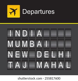 India flip alphabet airport departures, India, Mumbai, New Dehli, Tal Mahal