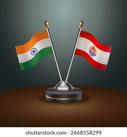 India and French Polynesia table flags relation with gradient backgrund. Vector Illustration