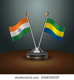 India and Gabon table flags relation with gradient backgrund. Vector Illustration