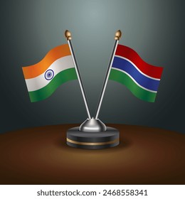 India and Gambia table flags relation with gradient backgrund. Vector Illustration