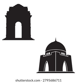  India Gate and Ancient Mausoleum Dome Silhouette