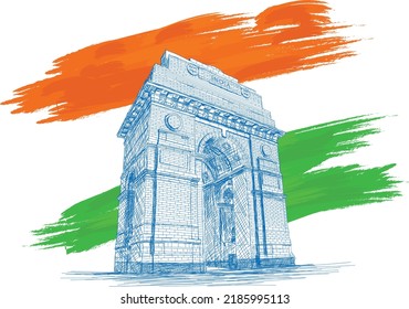 Indian Gate Architecture with Indian Flag Colors - Vektorgrafik