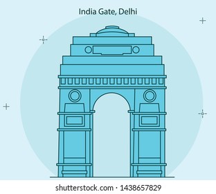 India Gate Delhi line art vector