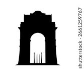 India gate delhi silhouette vector flat illustration on white background.
