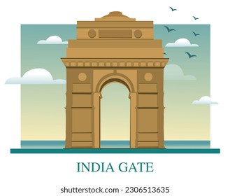 India Gate Flat Vector illustration, New Delhi India.