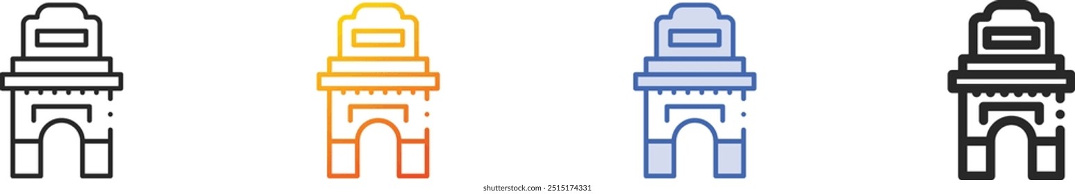 ícone da porta da índia.Design fino de estilo linear, gradiente, azul e negrito isolado no plano de fundo branco