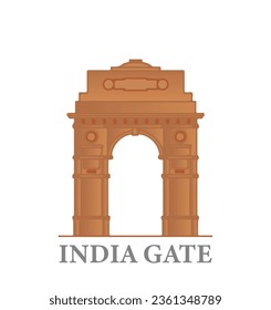 The India Gate isolated on white background. Indian famous landmark in Delhi capital of India