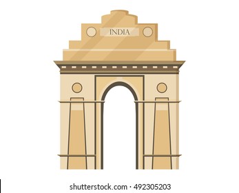 India gate isolation on a white background. Symbol of India, New Delhi. Illustration in a flat style. Vector.