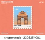 India Gate Monument Postage stamp ticket design with information-vector illustration design