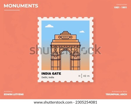 India Gate Monument Postage stamp ticket design with information-vector illustration design 商業照片 © 