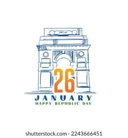 boceto del monumento de la puerta de la india para vectorial del día 26 de enero 
