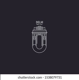 India Gate at New Delhi. 1920s triumphal arch and war memorial. Line art vector illustration. 