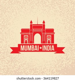 India Gate. The symbol of  Mumbai, India. Vector silhouette. Icon for travel agency. 