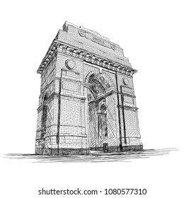 India Gate Vector Sketch Illustration War Memorial, New Delhi, India