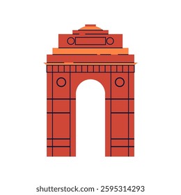 India gate war architectural memorial and popular touristic landmark of New Delhi. Red arch Indian architectural attraction icon.