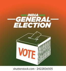 Diseño de "Elecciones Generales de India". Diseño de campaña electoral con urna electoral. Ilustración vectorial de concepto electoral en un gradiente verde y naranja. Ideal para su uso en afiches y pancartas de campaña.