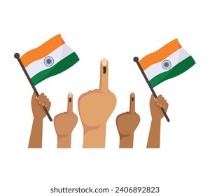 ilustración de las elecciones generales de india manos y banderas