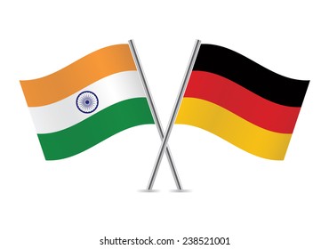 India and Germany crossed flags. Indian and German flags on white background. Vector icon set. Vector illustration.