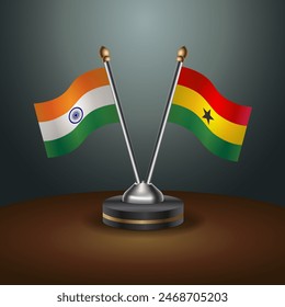 India and Ghana table flags relation with gradient backgrund. Vector Illustration