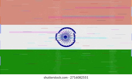 Vector Video de bandera de falla de la India, distorsión dividida RGB, ilustración de marco abstracto digital