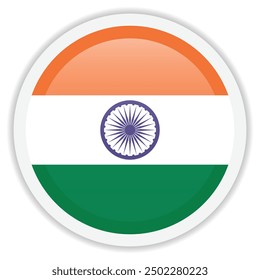 India glossy flag icon. Round vector icon with shadow underneath. Icon for mobile apps, UI and web design