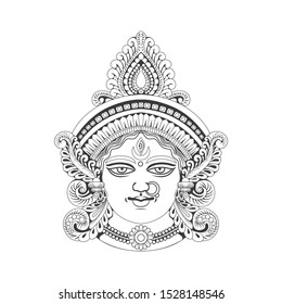 India Goddess Durga head illustration vector