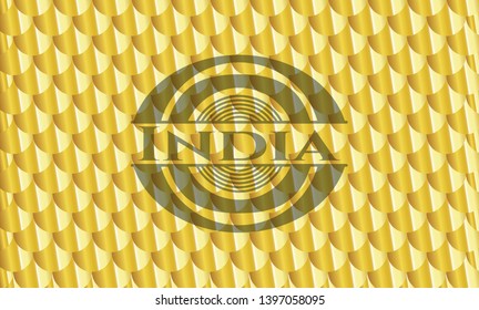 India gold emblem or badge. Scales pattern. Vector Illustration. Detailed.