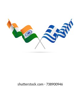 India and Greece flags. Crossed flags. Vector illustration.