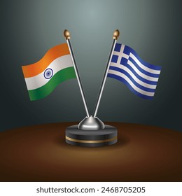 India and Greece table flags relation with gradient backgrund. Vector Illustration